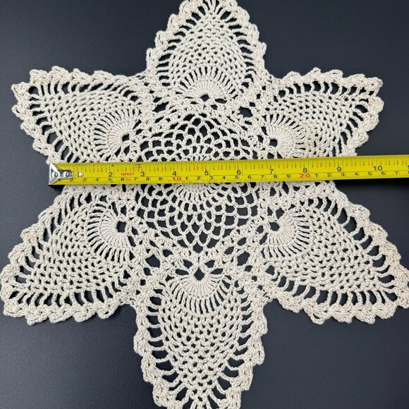 Hand Crocheted Vintage Beige Star Doily 9"x14" Cottage Core Kitchen Decor - Picture 2 of 8